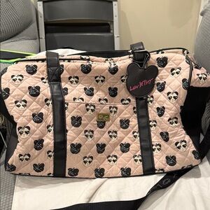 Betsey Johnson Pink and Black panda Print Travel Bag